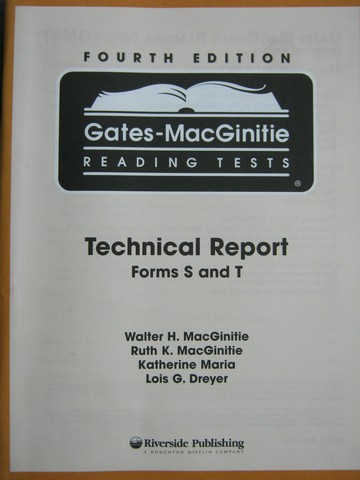(image for) Gates-MacGinitie Reading Tests 4e Forms S&T Technical Report (P)