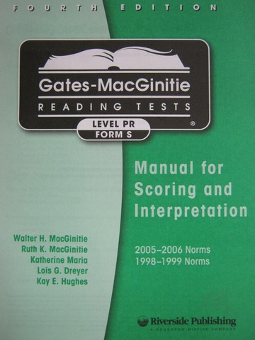 (image for) Gates-MacGinitie Reading Tests 4e Level PR Form S Manual (P)