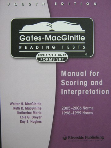 (image for) Gates-MacGinitie Reading Tests 4e Level 7/9 Forms S&T Manual (P)