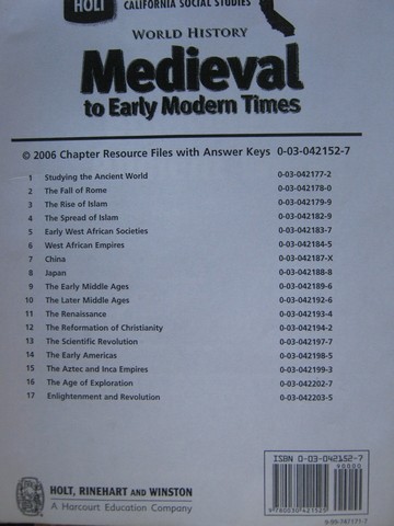 (image for) Medieval to Early Modern Times Chapter Resource Files (CA)(Pk)