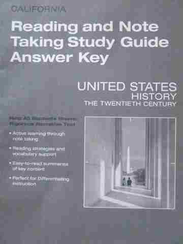 (image for) United States History the 20th Century Reading Answer Key (CA)(P)
