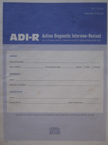 (image for) ADI-R Autism Diagnostic Interview Revised Interview Protocol (P) - Click Image to Close