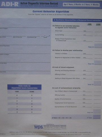 (image for) ADI-R Autism Diagnostic Interview Revised Current Behavior (P)